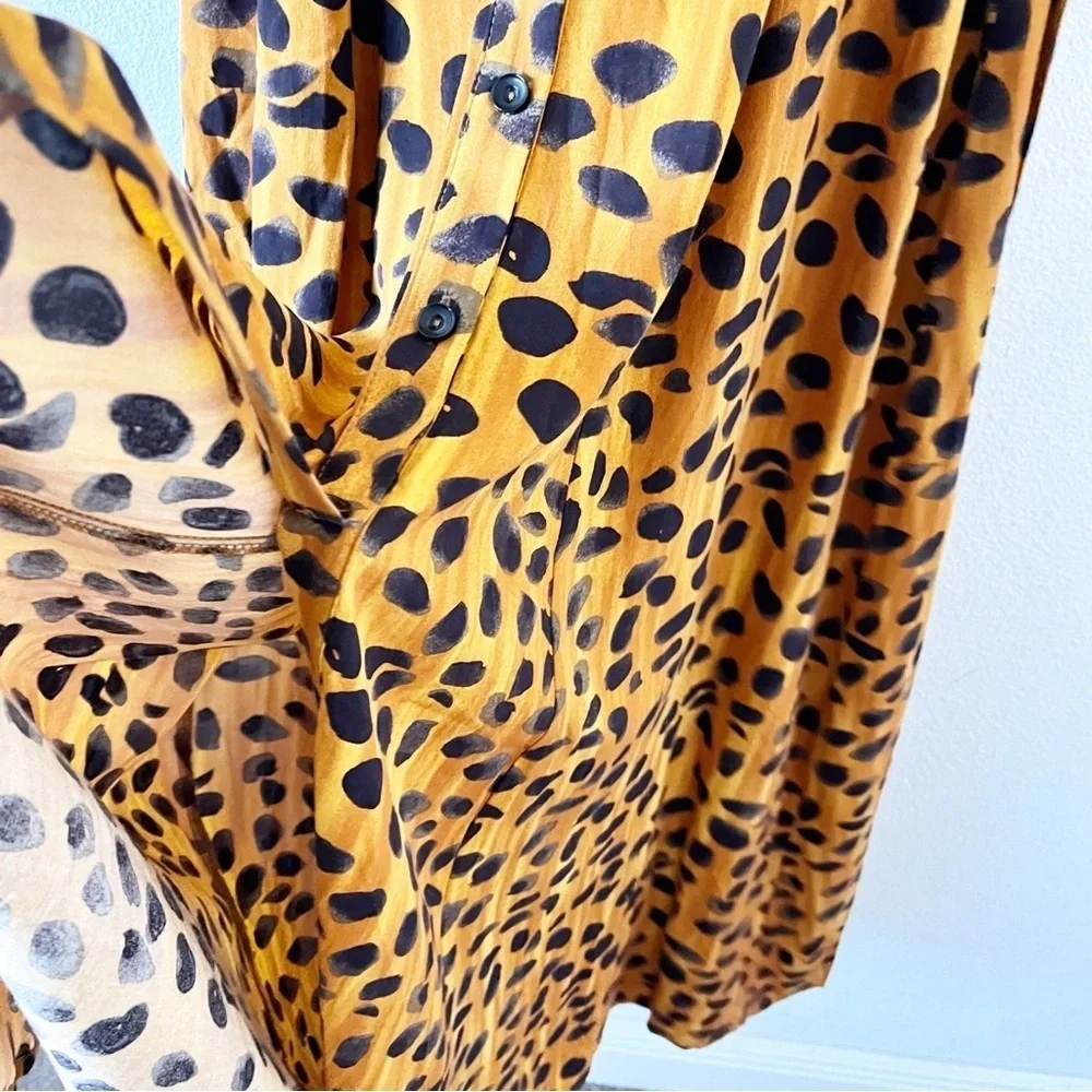 Anthropologie Porridge Vianne Leopard Print Maxi Shirt Dress Belted Button Down
